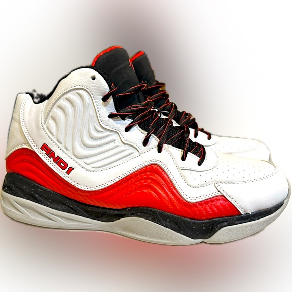 AND1  MAVERICK BASKETBALL SHOE 11.5 WHITE RED ATHLETIC SPORT CASUAL MNA141ES071 - Picture 1 of 12